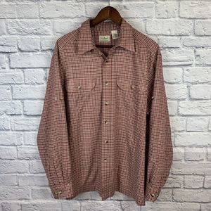 LL Bean Mens Button Tab Roll Up Long Sleeve Red Check Shirt‎ Travel Hiking Large